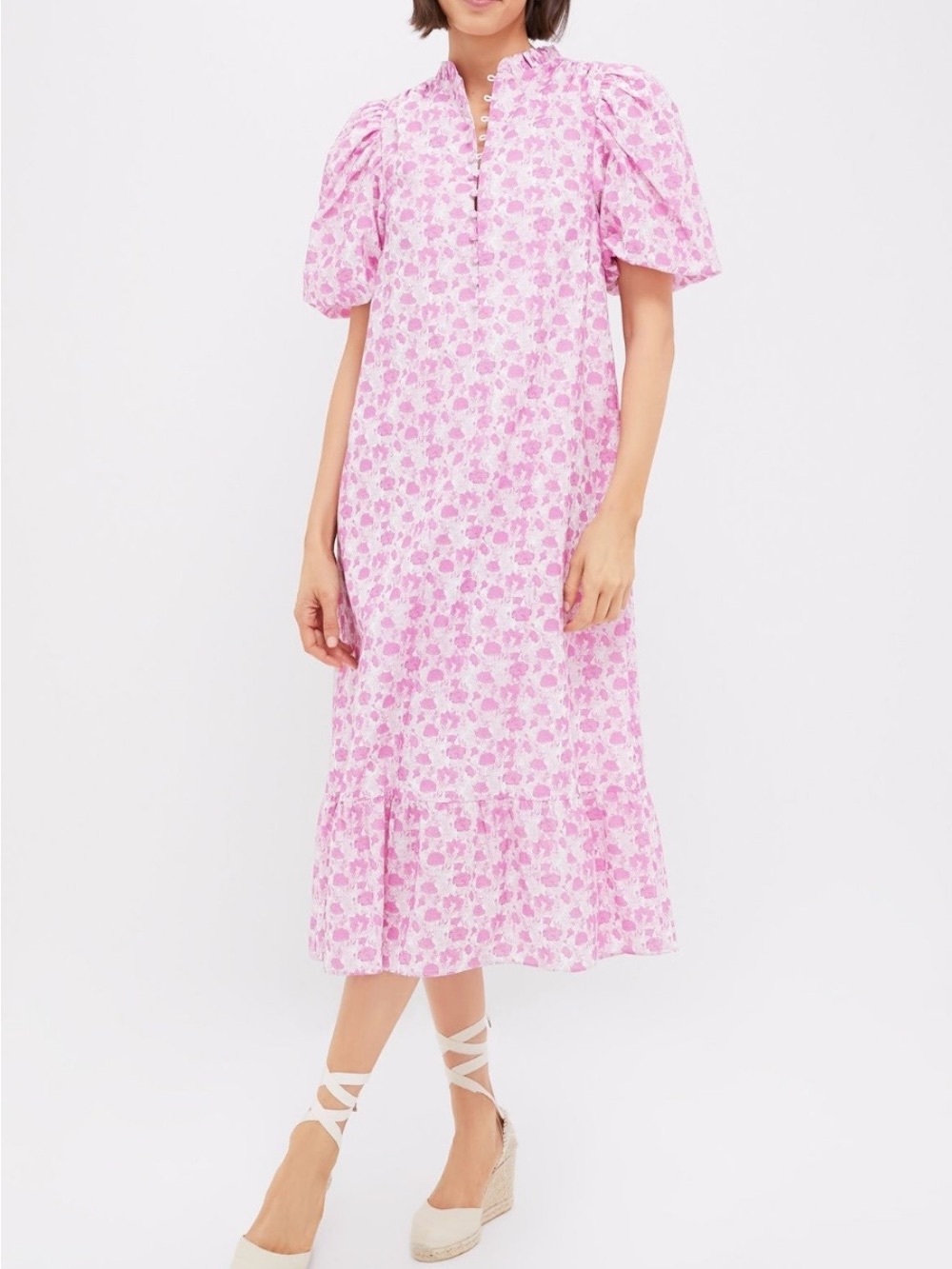 Tuckernuck Pink Floral Puff-Sleeve Midi Dress